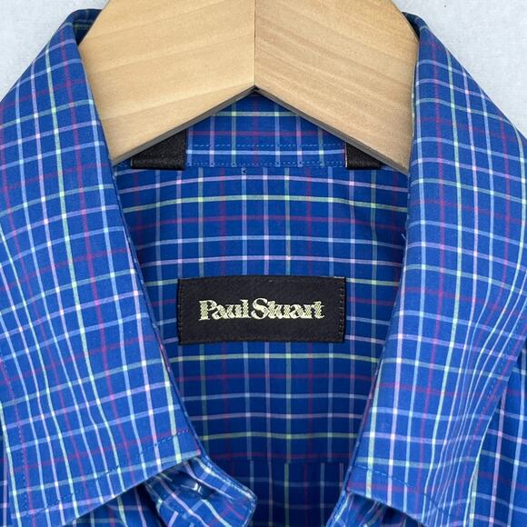 PAUL STUART Shirt Mens M Plaid Woven Button Up Long Sleeve Cotton Blue - Picture 5 of 16